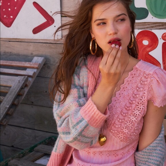 NWT Loveshackfancy Jeeves Cardigan In Sage Pink - Picture 4 of 8